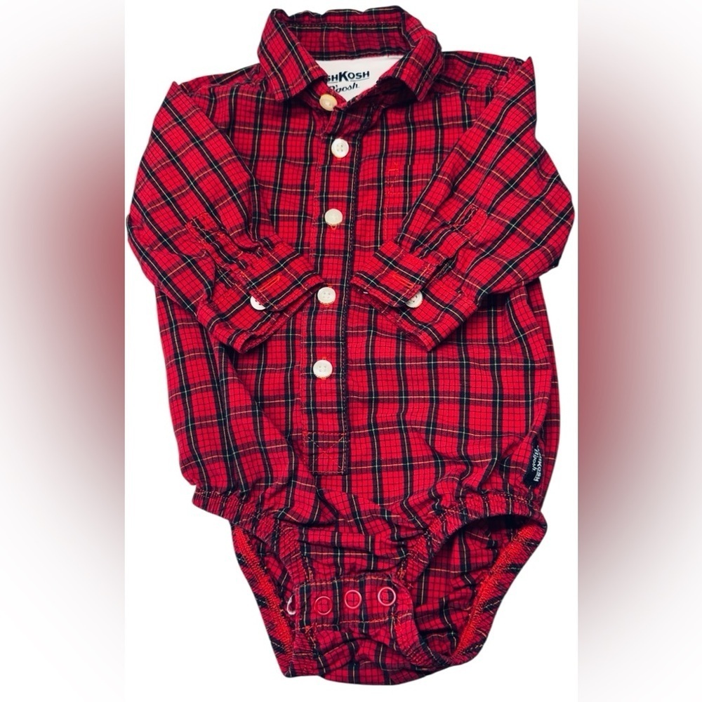 OshKosh B’gosh Plaid Button-Up Bodysuit – Size 9 Months - Picture 2 of 7